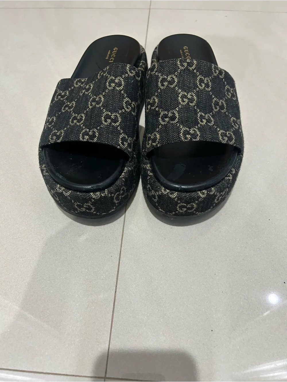 Gucci Black GG Monogram Slide Sandals